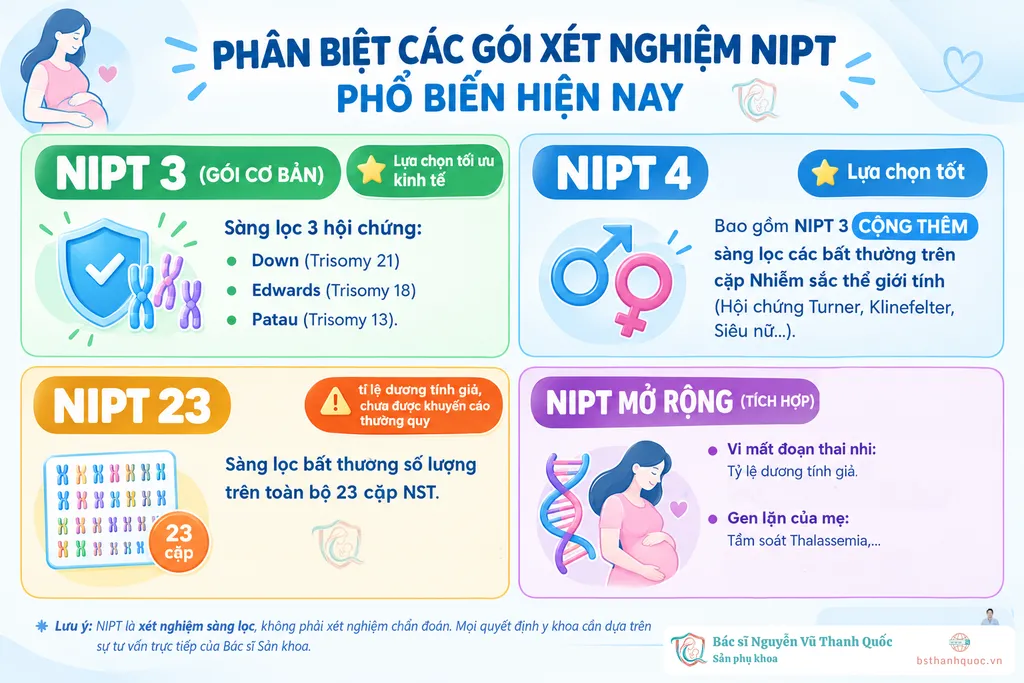 Phân biệt các gói xét nghiệm NIPT hiện có trên thị trường: NIPT 3, NIPT 4, NIPT 23, NIPT mở rộng